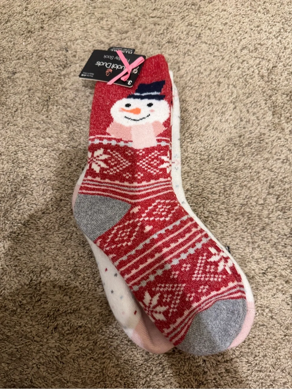 Cuddl Duds 2 pack socks - Red Snowman Pattern Socks & Polka Dot